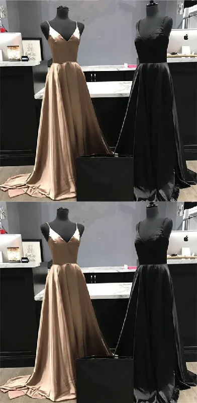 Sophisticated Fashion Spaghetti Straps, V-neck ,Long Satin Prom Dresses ,Leg Split Evening Gowns Big Savings on Minimalist Office Styles