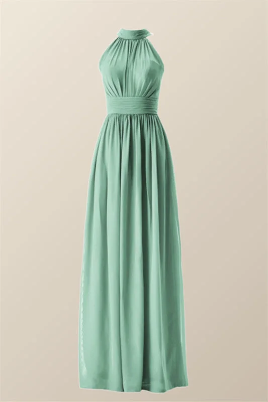 Everyday Elegance Sale High Neck Mint Green Chiffon A-line Bridesmaid Dress Bold Silhouette