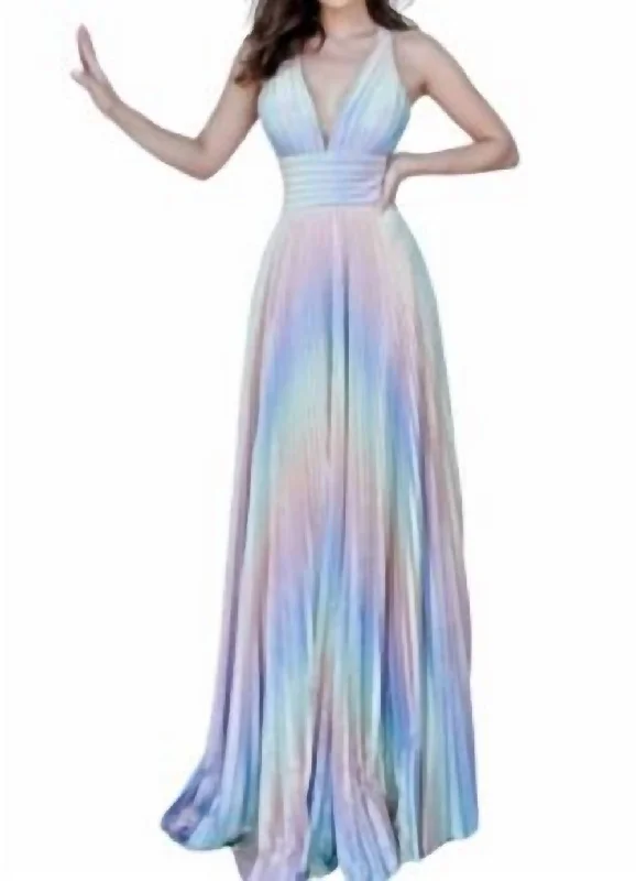 Chic & Modern Sales Pleated V-Neck Gown In Multi Contemporary Chic