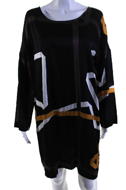 Ride The Style Wave Stine goya Womens Long Sleeve Abstract Satin Shift Dress Black Brown Seasonal Trend