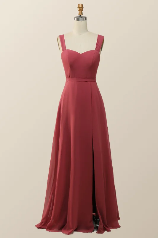 Modern Fashion Sale Sweetheart Terracotta Chiffon Long Bridesmaid Dress Casual Chic