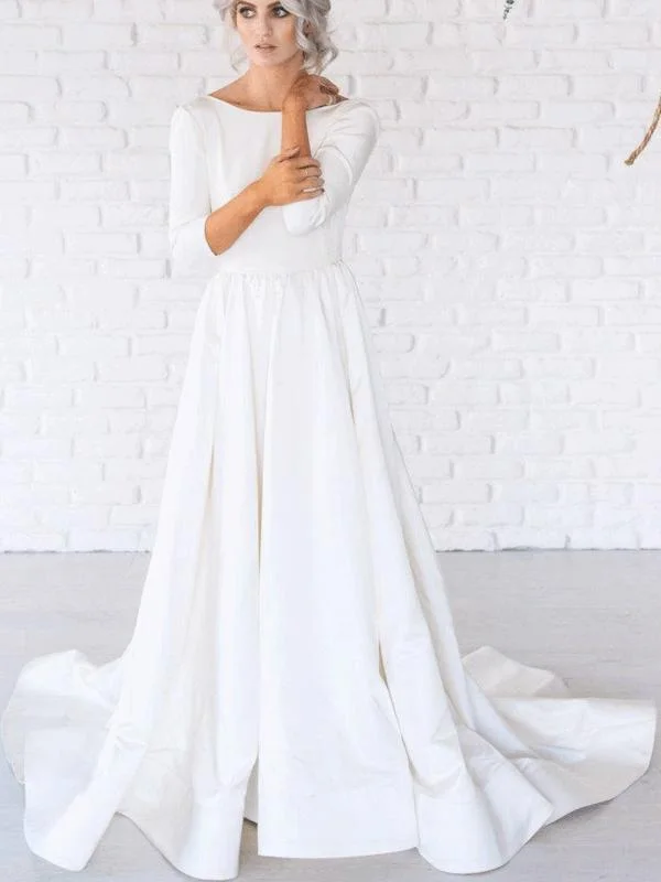 Budget Friendly Long Sleeves Jersey Simple Design Wedding Dresses Feminine Elegant