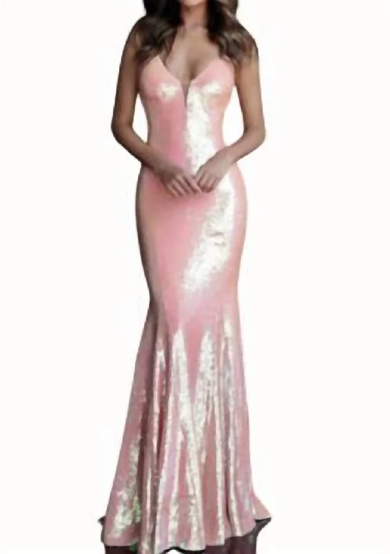 Massive Selection Sale V Neck Sequinned Gown In Coral Classic Charm