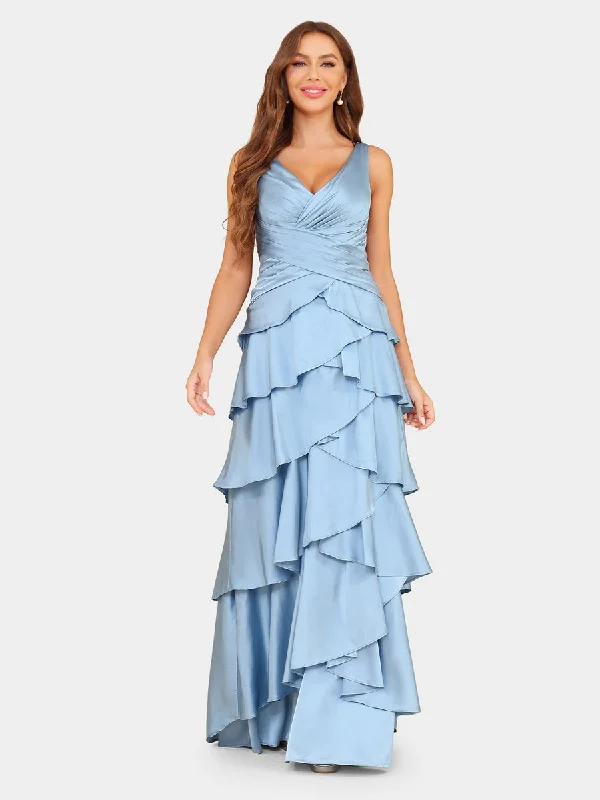 Fashion Frontiers A-Line/Princess V-Neck Sleeveless Evening Dresses with Ruffles Luxury Style