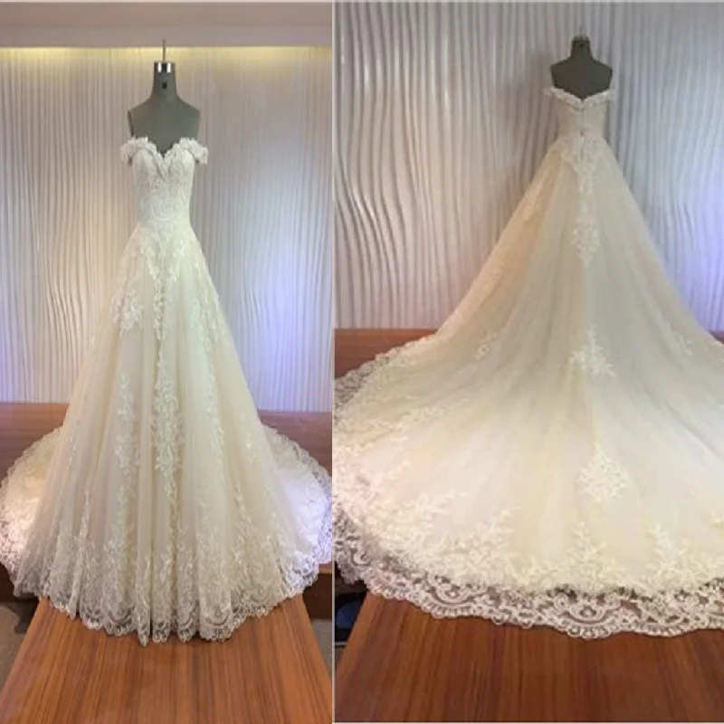 Retro Style Promotions Gorgeous Off Shoulder Sweetheart Zip Up Long A-line Lace Wedding Dresses, WD0148 Bold Patterns