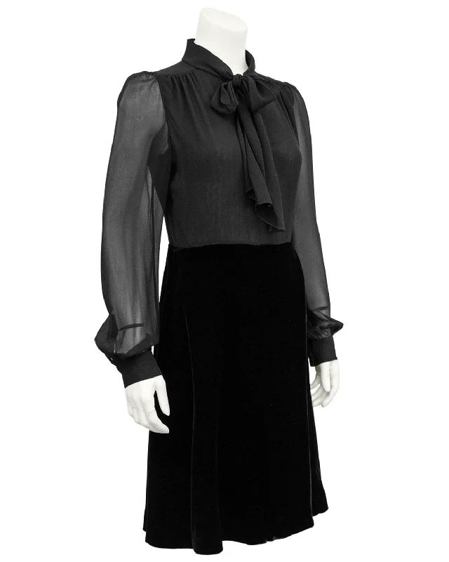 Classy Style Discounts Black Chiffon and Velvet Dress Shirt Dress Rustic Countryside Charm Look