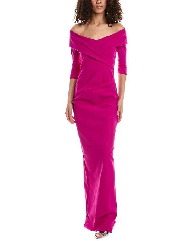 Find Your Unique Flair Teri Jon by Rickie Freeman Off-Shoulder Scuba Side Drape Gown Dreamy Draping