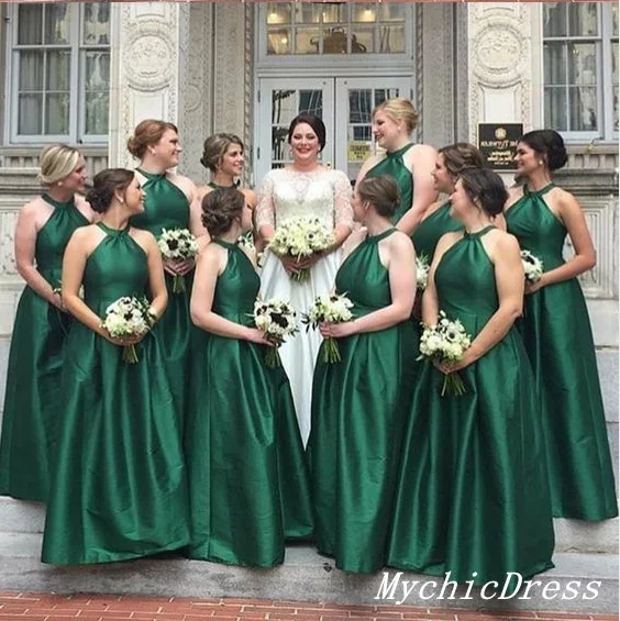 Polished Style Deals Roycebridal A Line Halter Emerald Green Bridesmaid Dresses Satin Wedding Guest Dresses Chic Sophistication