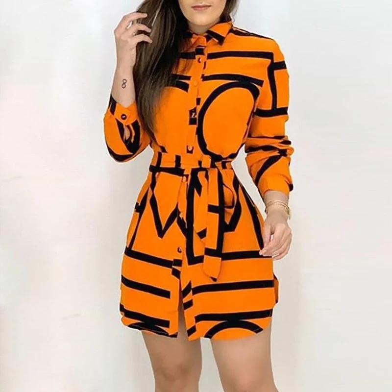 Bid Farewell To The Old Season Spring Elegant Long Yellow Long Sleeve Shirt Dress Vibrant Prints