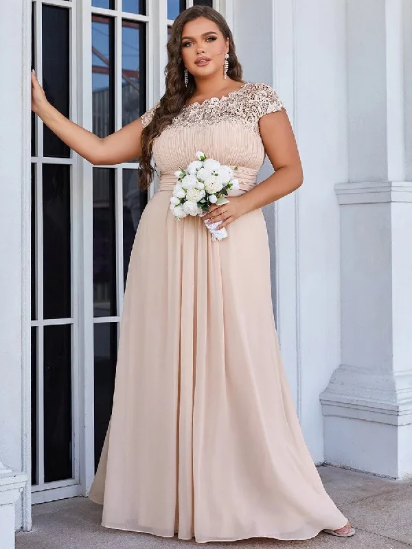 Durable Fashion Picks Allanah cap sleeve lace and chiffon bridesmaid dress lighter colors Romantic Detailing