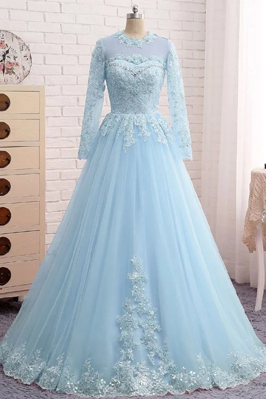 Fashion-Forward Offers Blue Lace Tulle Long Sleeve Beaded Formal Prom dress cg5813 Luxe Layering