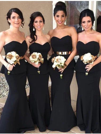 Hurry Before It'S Gone Strapless Black Mermaid Long Bridesmaid Dress with Gold Sash Boho - Chic Festival - Ready Style