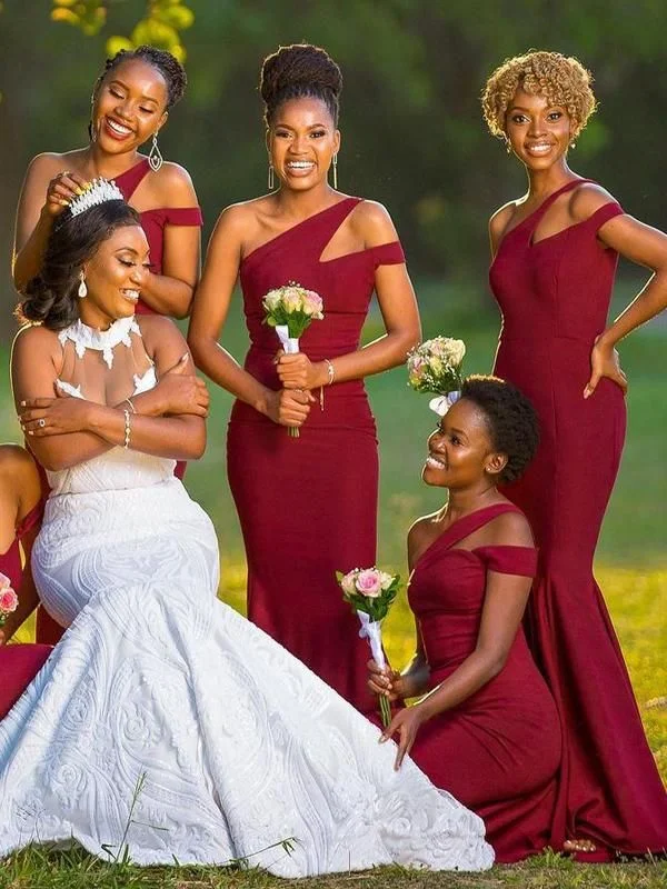 Shop Sales Roycebridal Hot Off Shoulder Long Bridesmaid Dress Burgundy Mermaid Wedding Party Dresses Soft Textures