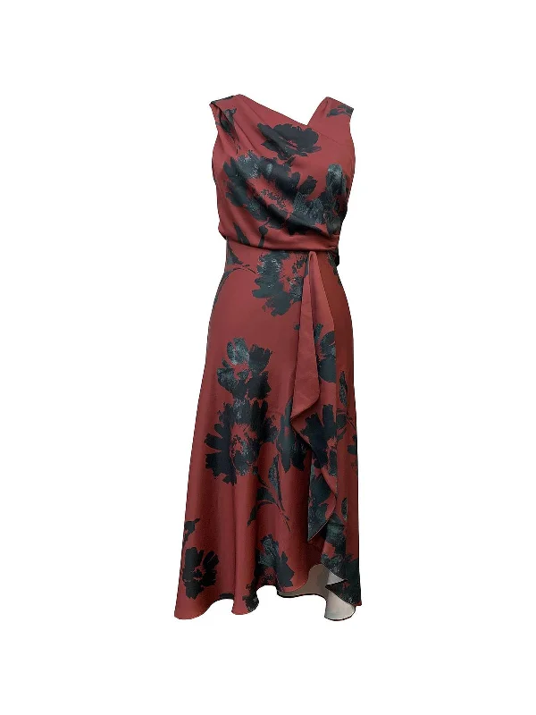 Seasonal Clearance Petites Womens Satin Printed Midi Dress Grab Romantic Date - Night Styles Now