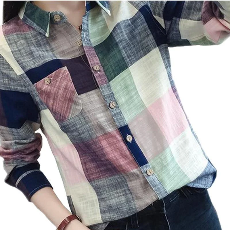 The Good Stuff Plaid Kimono Vintage Linen Cotton Long Sleeve Blouse Parisian Effortless Chic Style