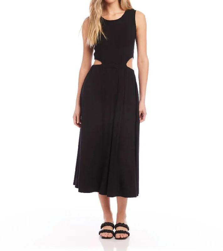 Vintage Style Deals Cut Out Midi Dress In Black Disco - Inspired Retro Dance Look