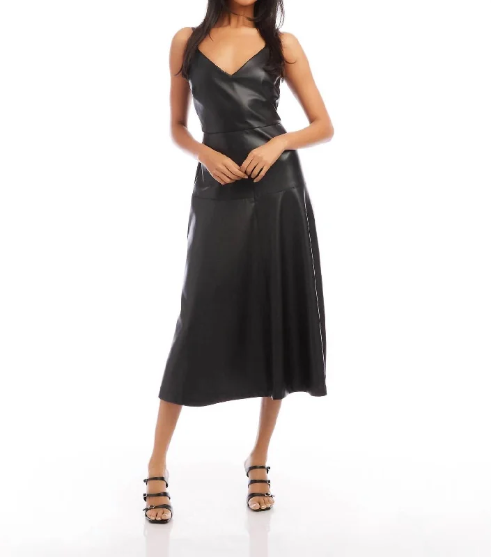 Athleisure Style Sale Faux Leather Midi Dress In Black Boho Chic