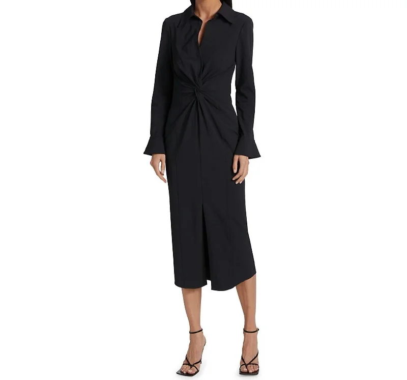 Classic Chic Deals Mckenna Long Sleeves Collared Midi Dress In Black Classic Appeal