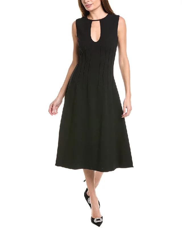 Relaxed Style Deals Oscar de la Renta Keyhole Seam Detail Silk-Trim Wool-Blend Midi Dress Feminine Allure