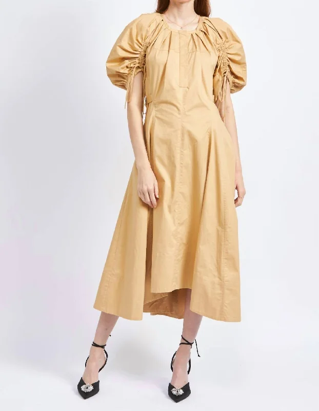 Imeless Style Rowan Cotton Poplin Midi Dress In Beige Ethnic Cultural Event Wear