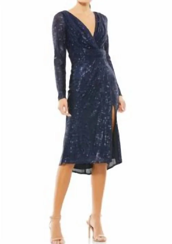 Fashion Sale Sequin Long Sleeve Midi Dress In Midnight Chic Urban Fashion Look