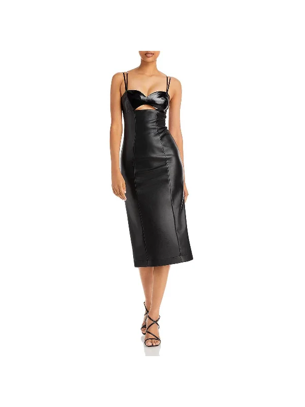 On-Trend Fashion Offers Sketching Womens Faux Leather Empire Midi Dress Effortless Comfort