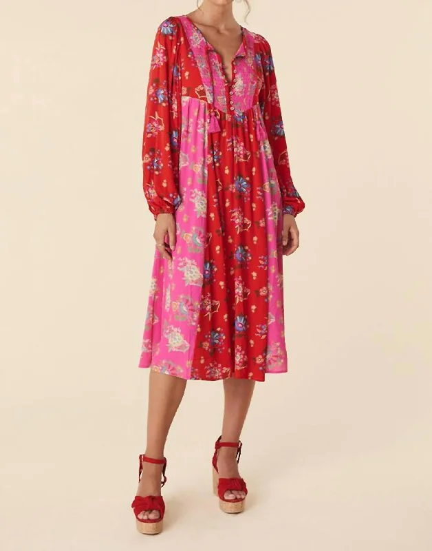 Seasonal Fashion Solstice Boho Midi Dress In Salsa Rose Luxury Comfort