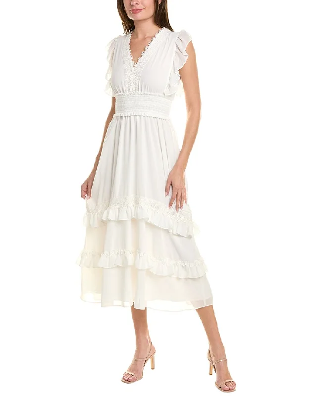 Elegant Style Tahari ASL Smocked Waist Midi Dress Elegant Details