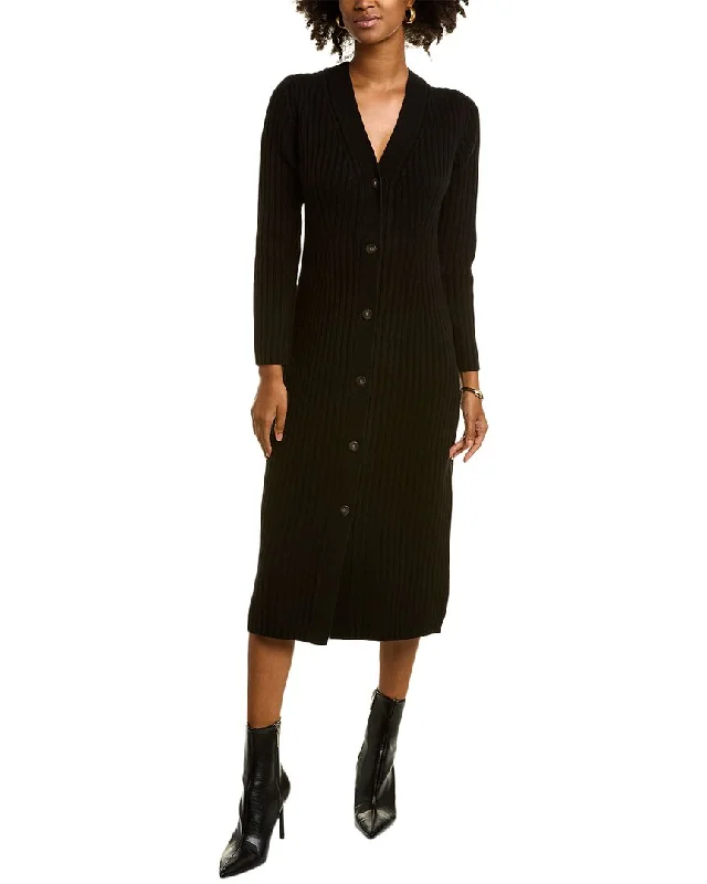 Evening Elegance Vince Ribbed Button Wool & Cashmere-Blend Midi Dress Chic Allure