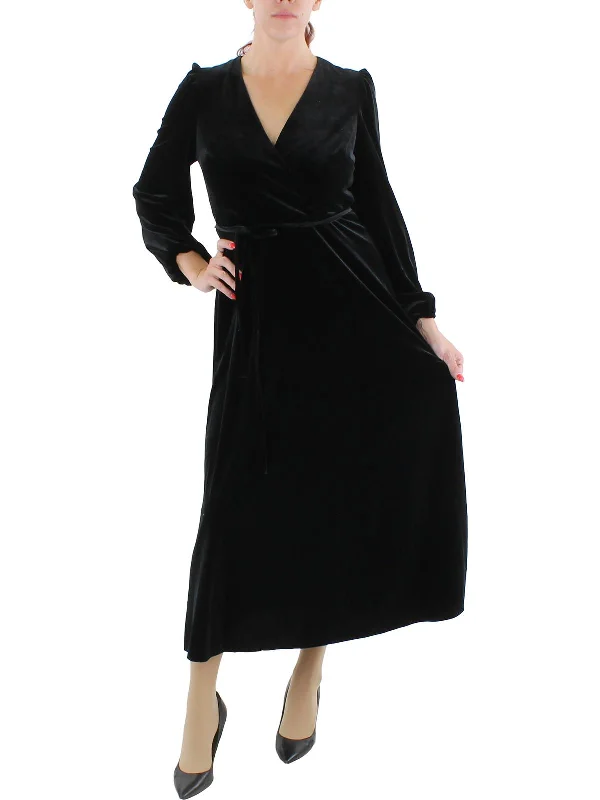 Exclusive Designer Style Deals Womens Velvet Long Sleeves Midi Dress Refined Look