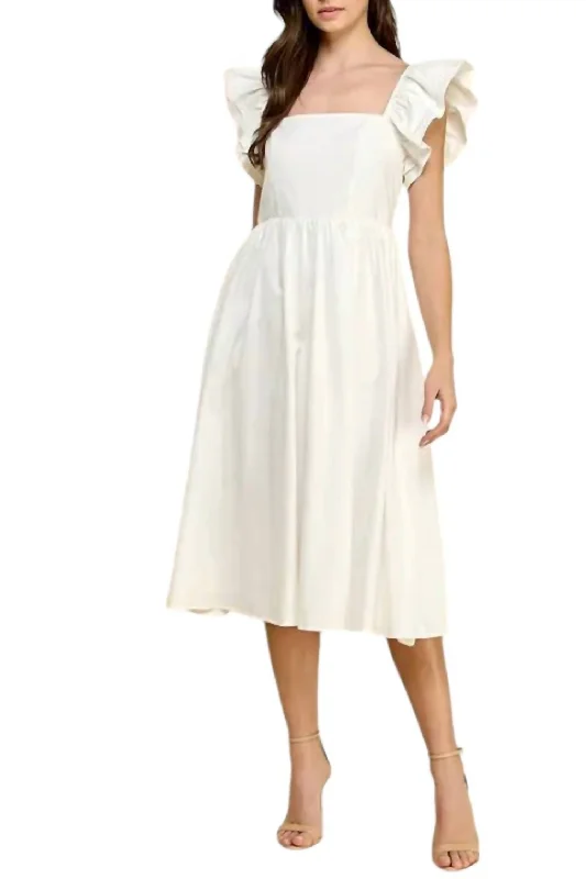 Winter Warehouse Sale Above The Clouds Midi Dress In White Feminine Charm