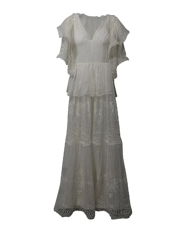 Clearance Sale, All Cheap Alberta Ferretti Tiered Maxi Dress in White Silk Vintage Elegance