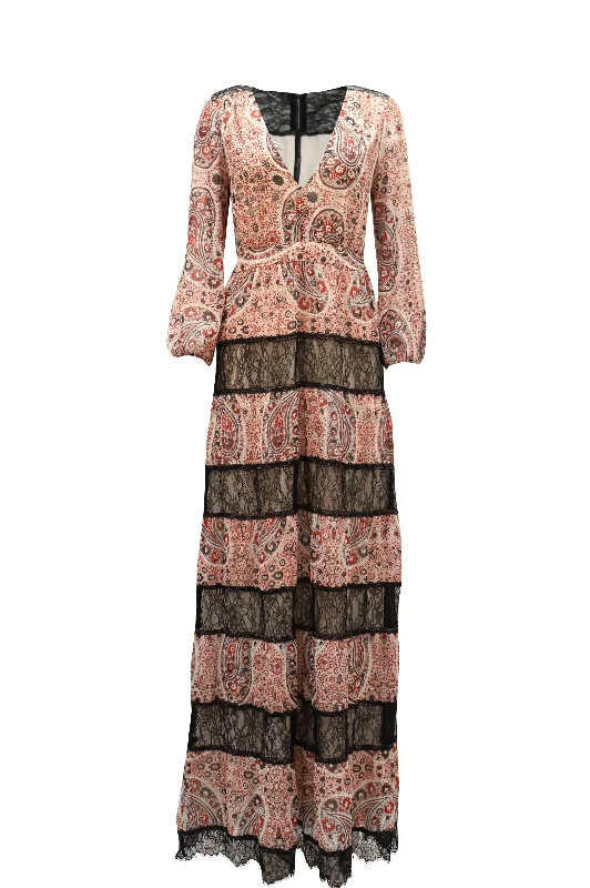 Special Offers, Don't Miss Alice + Olivia Darren Lace-Paneled Printed Maxi Dress in Multicolor Polyester Sophisticated Cut