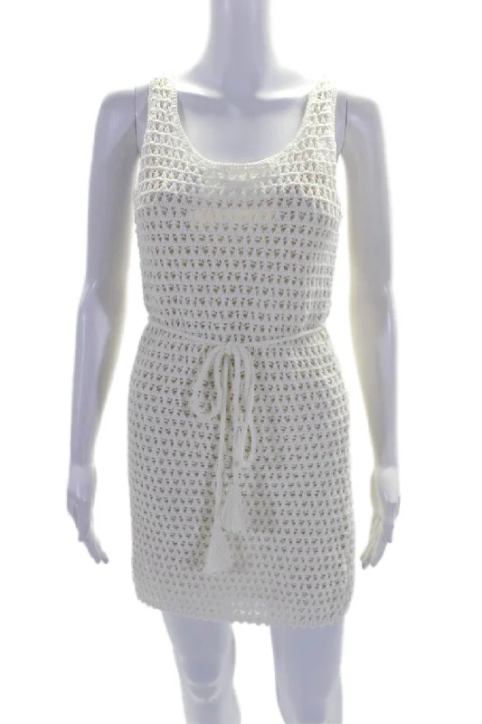 Fashion Sale Alice + Olivia Womens White Open Knit Scoop Neck Sleeveless Mini Dress Urban Sophistication