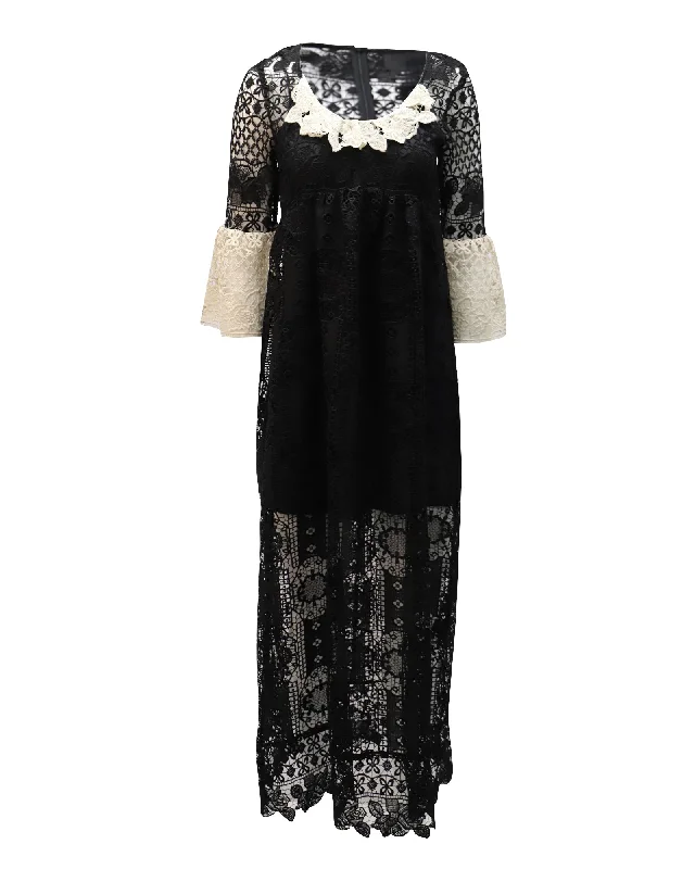 Final Sale Anna Sui Lace Maxi Dress in Black Polyester Effortless Grace