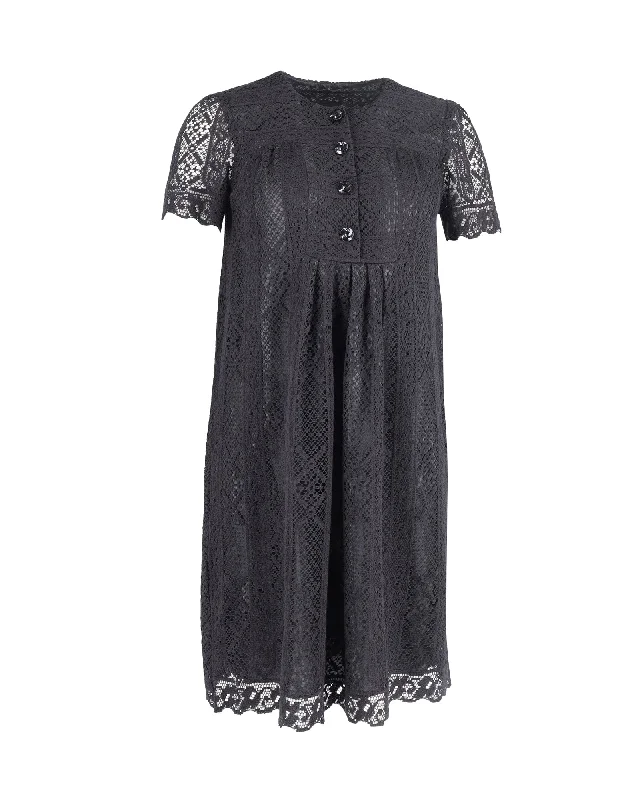 Comfort Meets Fashion Anna Sui Semi Shear Lace Mini Dress in Black Cotton Graceful Cut