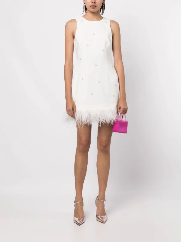 Browse Our Top Products Aries Embellished Feather-Hem Mini Dress In White Graceful Movement