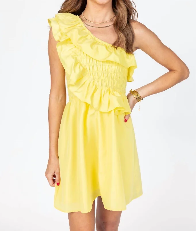 Fashion Forward, Function First Asymmetrical One Shoulder Mini Dress In Yellow Romantic Flair