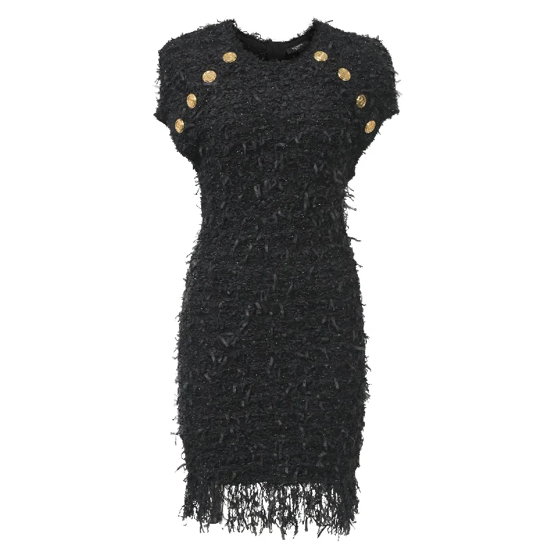 New Season Fashion Preview Sale Balmain Sequin-Embellished Tweed Mini Dress in Black Polyamide Graceful Cut