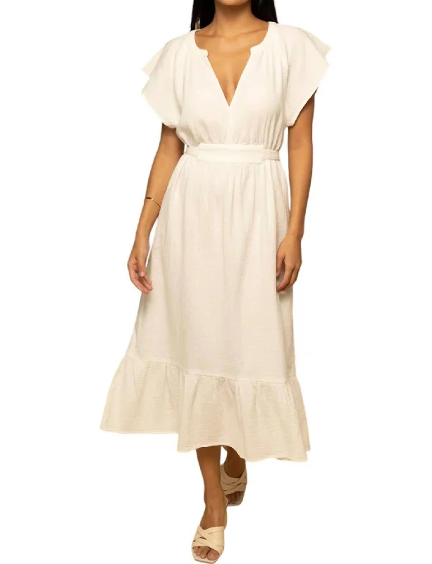 Flash Sale Starts Belted Gauze Midi Dress In White Modern Glamour