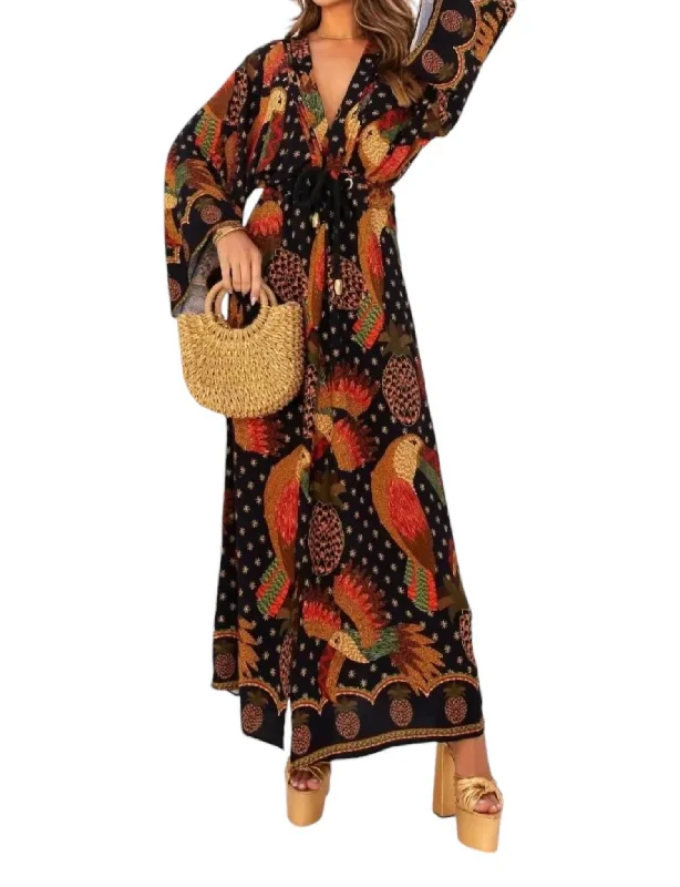 Athleisure Style Sale Birds Of Paradise Maxi Dress In Black Multi Polished Finish