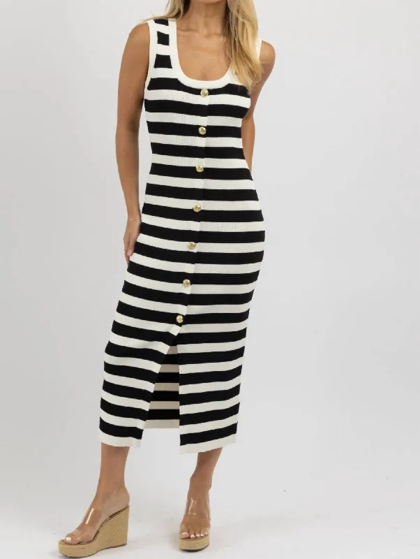 Exclusive Discounts Brea Striped Midi Dress In Black/white Big Savings on Minimalist Office Styles