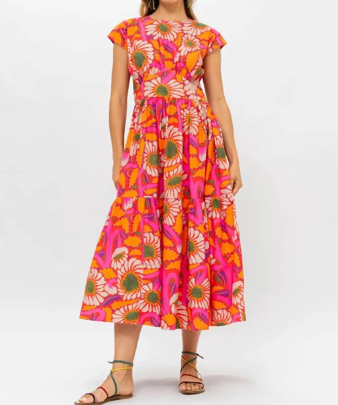 Absurdly Cheap Sale Cap Sleeve Midi Dress In Umbria Pink Dreamy Aesthetic