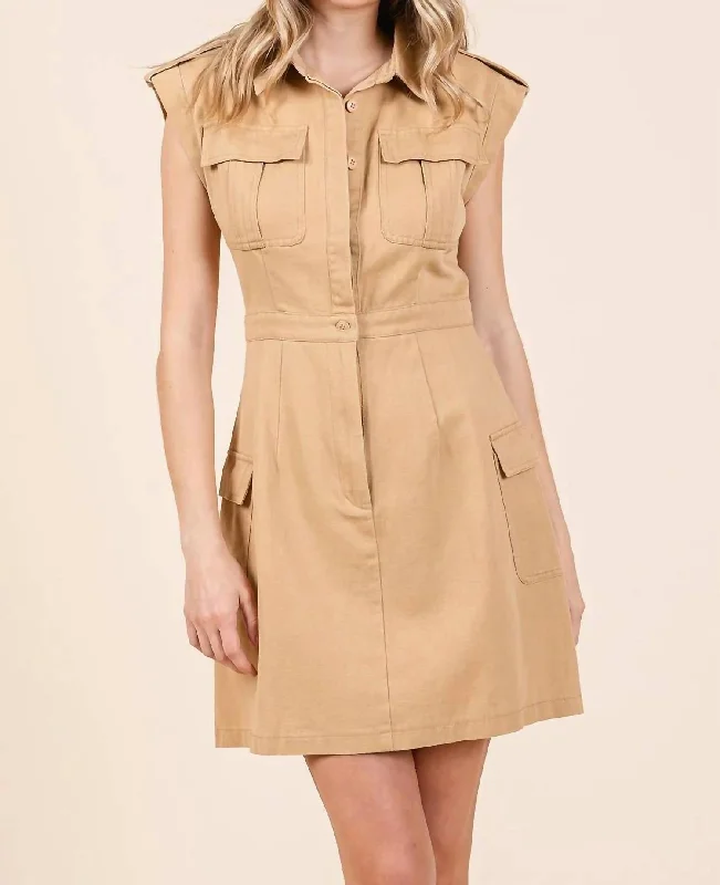 Flash Sale, Don'T Miss Cargo Pocket Mini Dress In Camel Rustic Countryside Charm Look