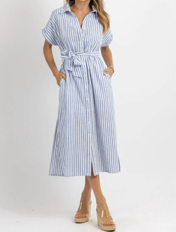 Hot Deals Carolina Striped Midi Dress In Blue Elegant Attire