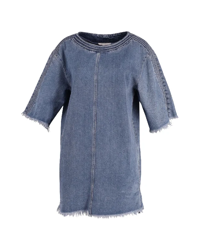 Limited Time Offers Chloe Frayed Mini Dress in Blue Cotton Denim Casual Chic