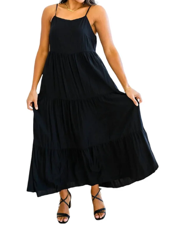 Cozy Comfort Style Sale Classically Cool Tiered Maxi Dress In Black Playful Elegance