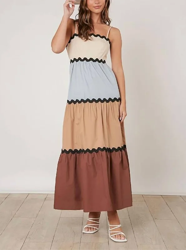 Timeless Elegance Redefined Color Block Maxi Dress In Brown Casual Elegance