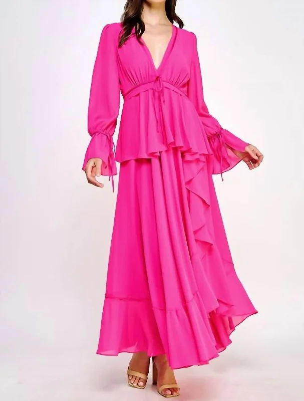 Fashion Forward, Function First Crepe Georgette Maxi Dress In Pink Vibrant Prints