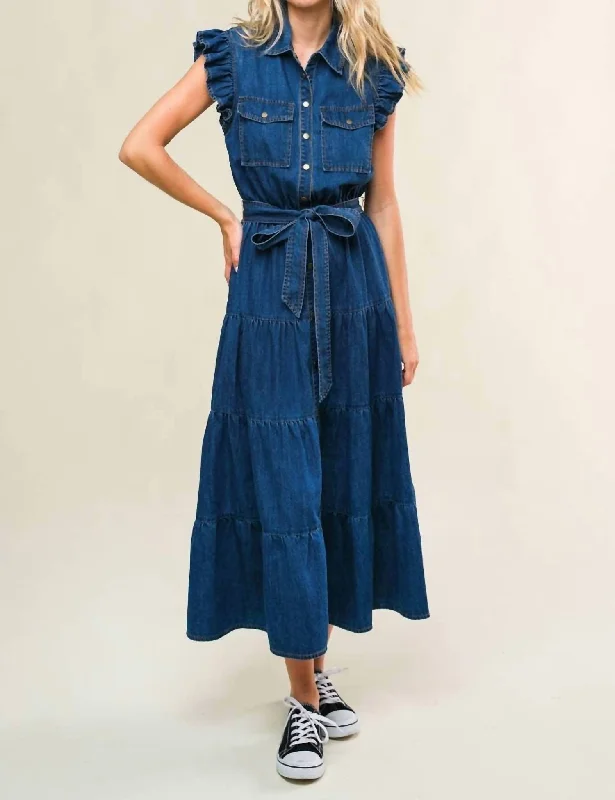 Sale Event, Prices Rock Denim Midi Dress In Blue Polished Finish